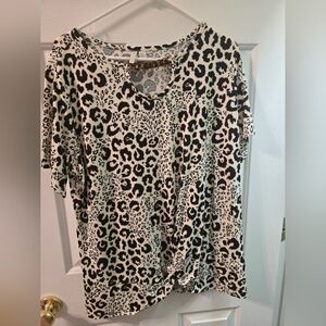 Cato Black and Cream Leopard Short Sleeve Top